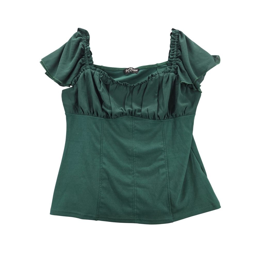 Women’s Green Gathered Bust Peasant Top